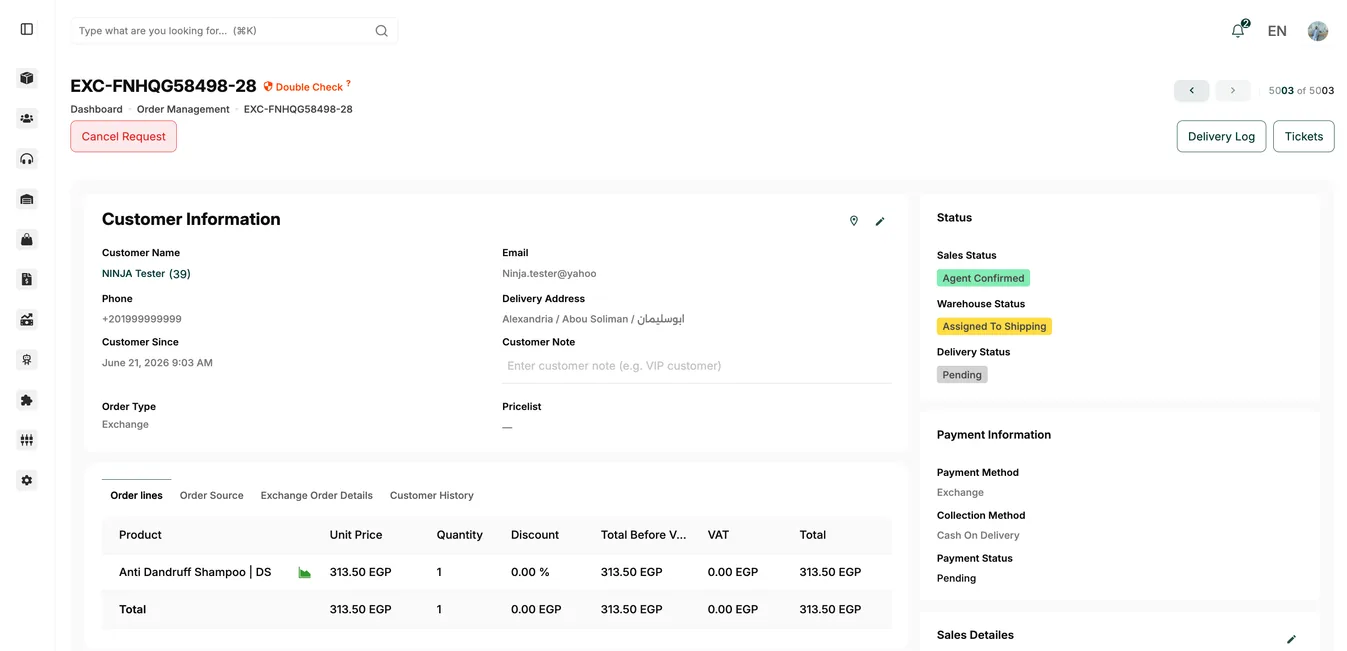 Operix order detail dashboard