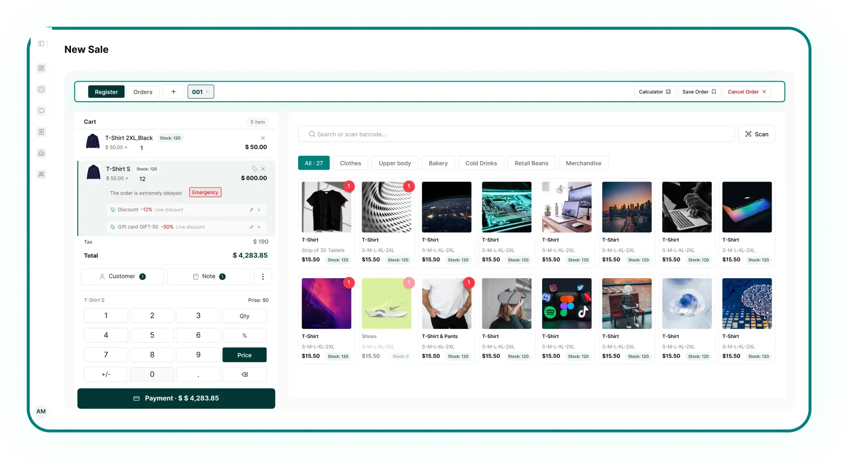 Operix point of sale screen